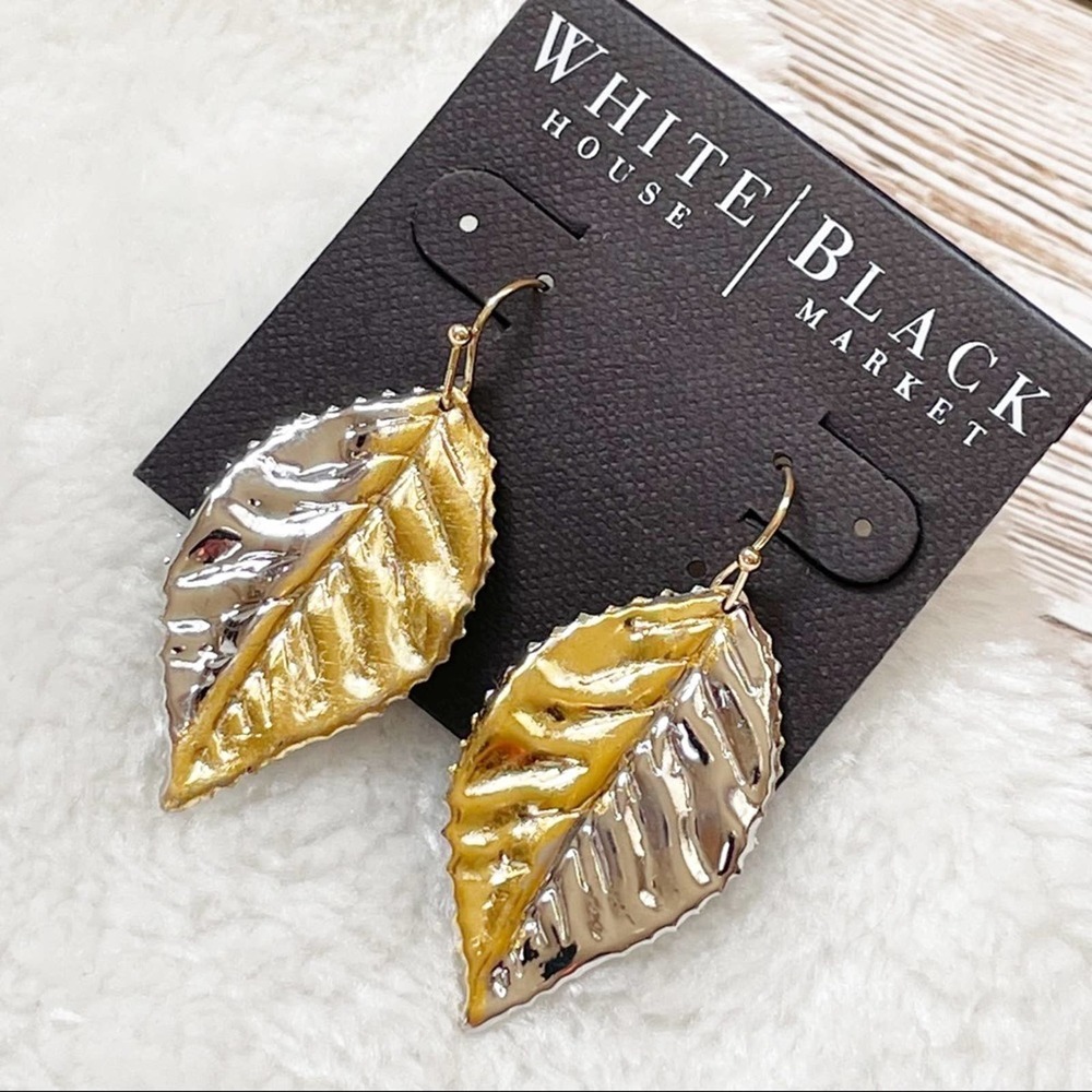 White House Black Market Leaf Shaped Earrings Two Tone Gold Silver New